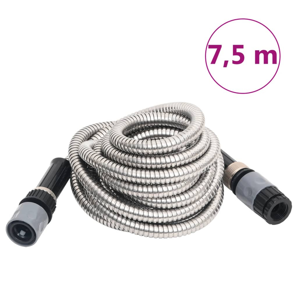 vidaXL Gartenschlauch mit Sprühdüse Silbern 0,6" 7,5 m Edelstahl