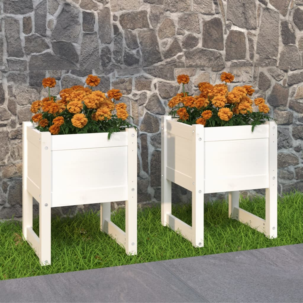 vidaXL Pflanzkübel 2 Stk. Weiß 40x40x52,5 cm Massivholz Kiefer