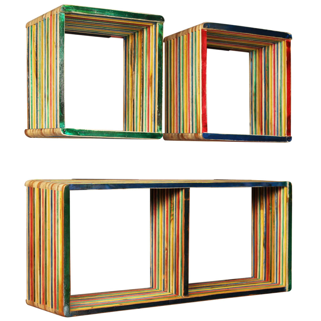 vidaXL 3-tlg. Wandregal-Set Recyceltes Massivholz Teak Mehrfarbig