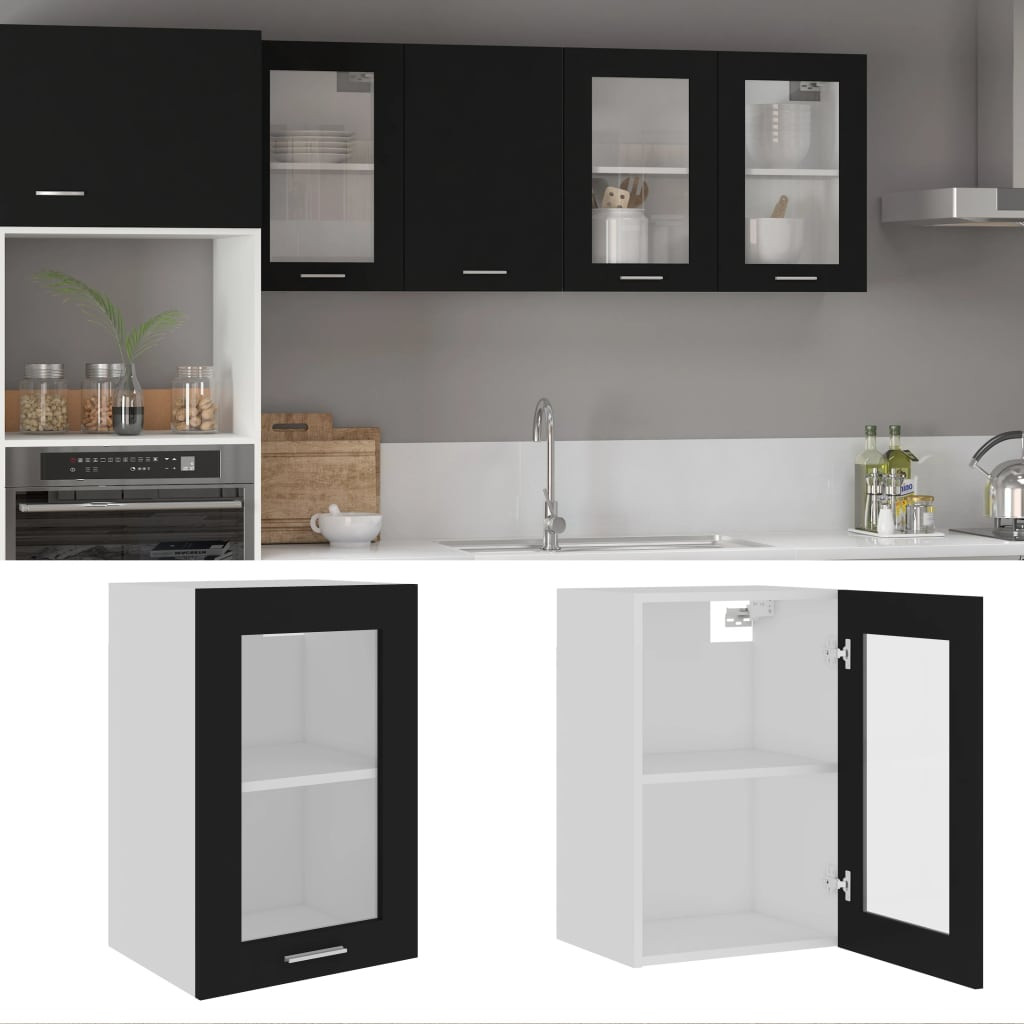 vidaXL Hängeglasschrank Lyon Schwarz 40x31x60 cm Holzwerkstoff