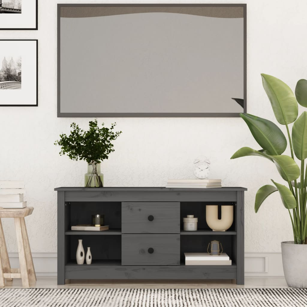 vidaXL TV-Schrank Grau 103x36,5x52 cm Massivholz Kiefer