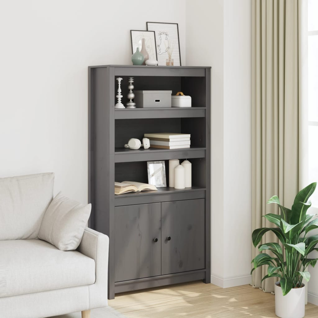 vidaXL Highboard Grau 80x35x154 cm Massivholz Kiefer