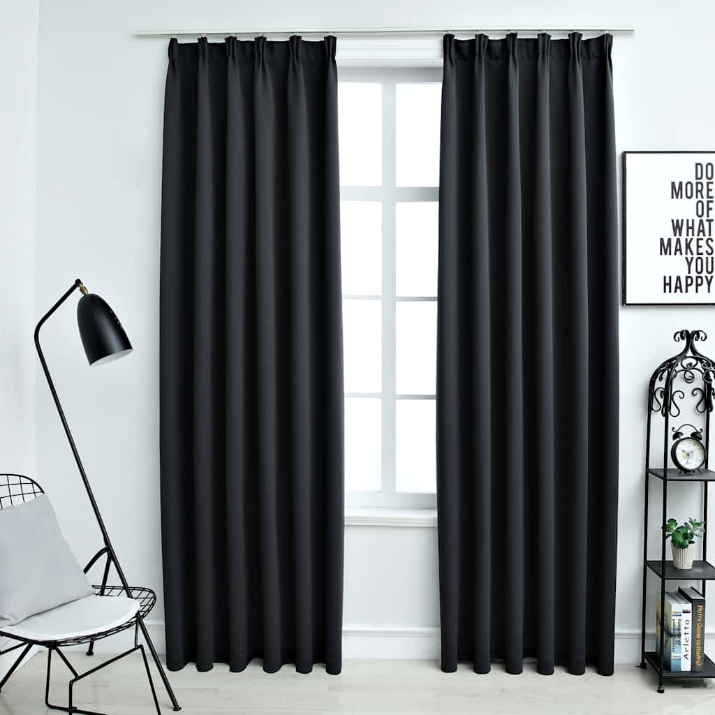 vidaXL Verdunkelungsvorhänge mit Haken 2 Stk. Schwarz 140x225cm