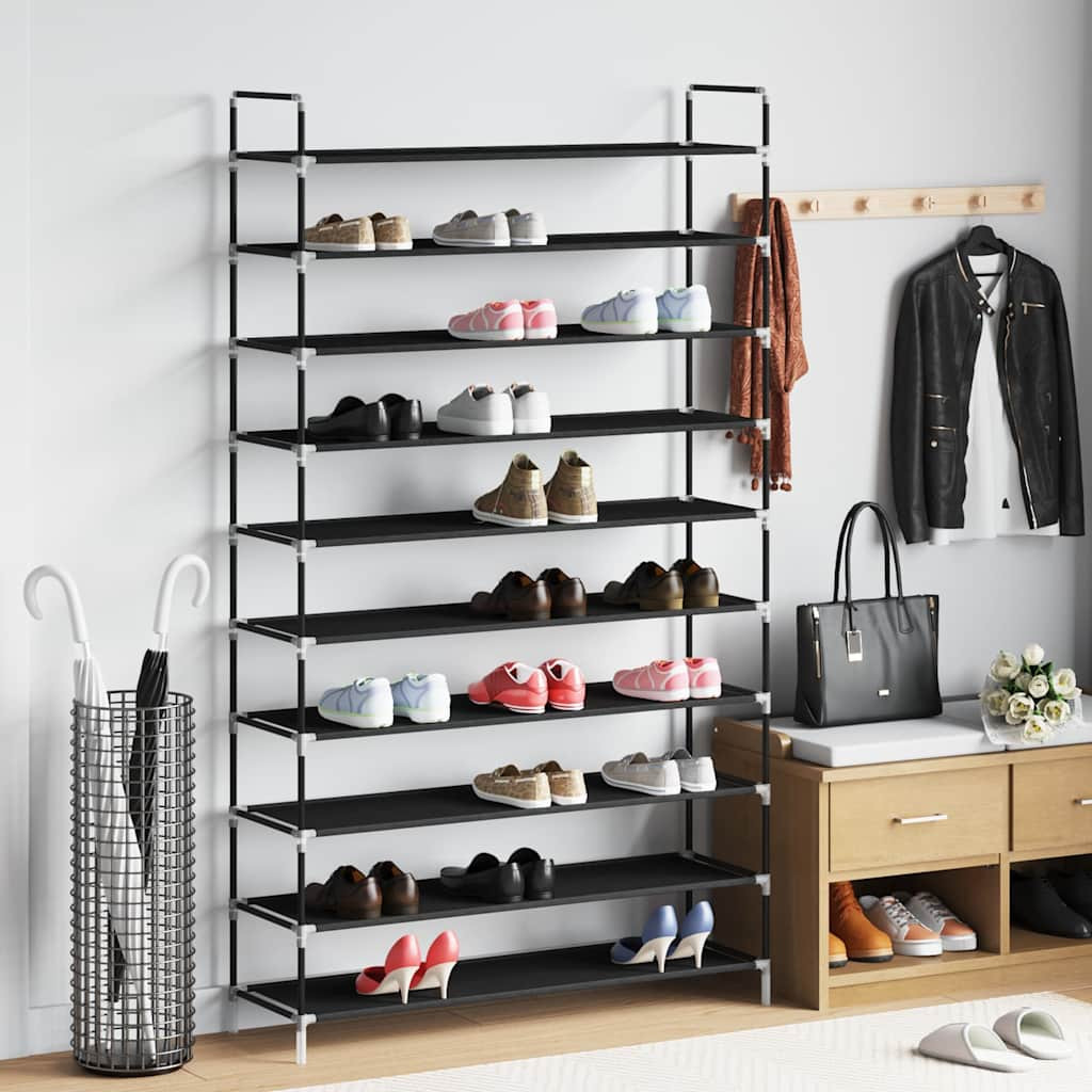 vidaXL Schuhregal mit 10 Ablagen Metall und Vliesstoff Schwarz