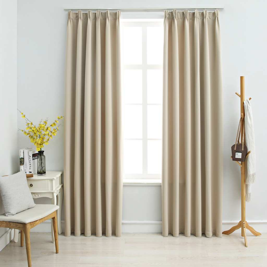 vidaXL Verdunkelungsvorhänge mit Haken 2 Stk. Beige 140x245cm