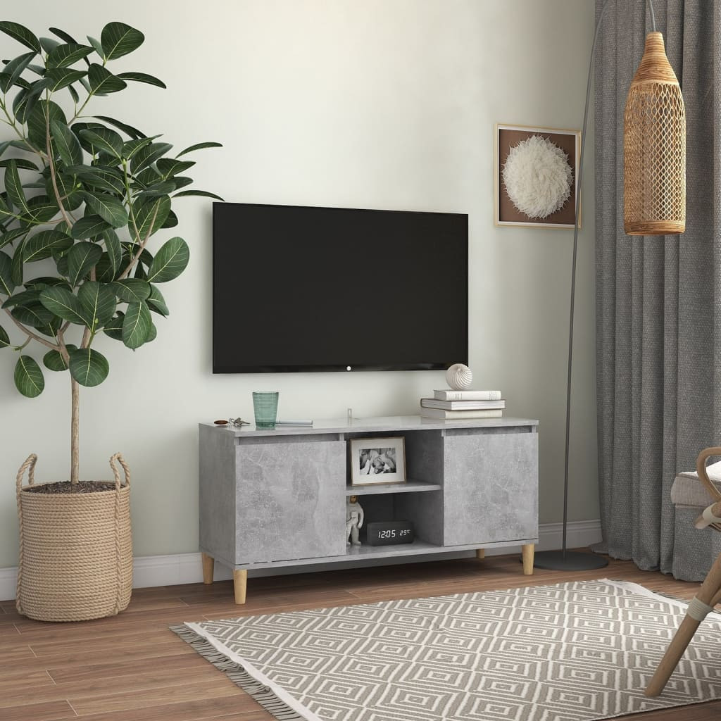 vidaXL TV-Schrank mit Massivholz-Beinen Betongrau 103,5x35x50 cm