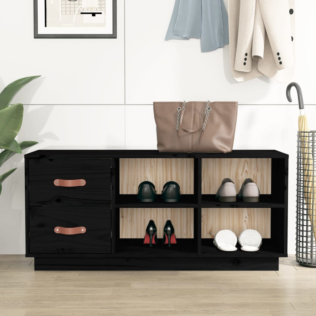vidaXL Schuhbank Schwarz 100x34x45 cm Massivholz Kiefer