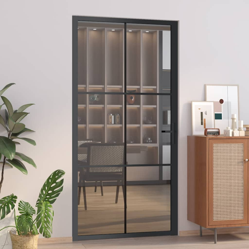 vidaXL Innentür 102,5x201,5 cm Schwarz ESG-Glas und Aluminium