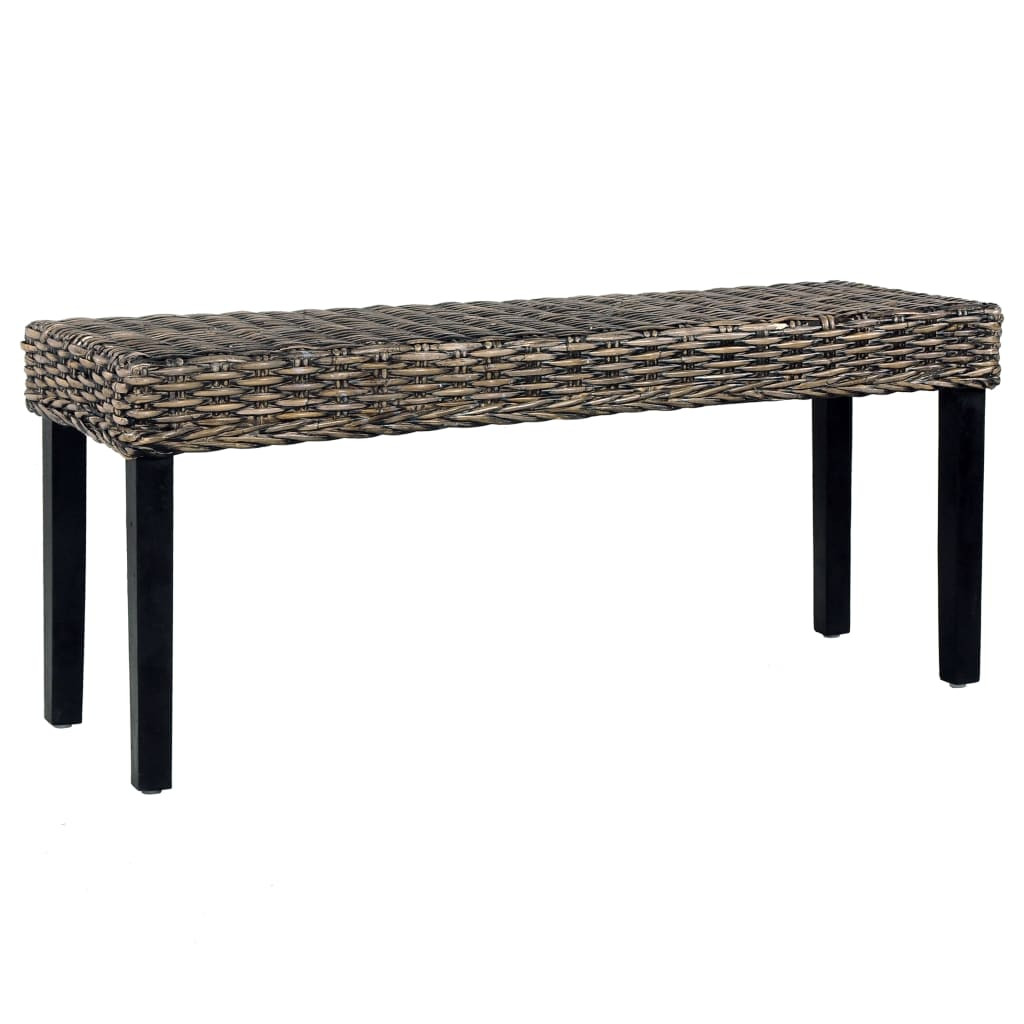 vidaXL Sitzbank 110 cm Schwarz Natur Kubu-Rattan und Massivholz Mahagoni