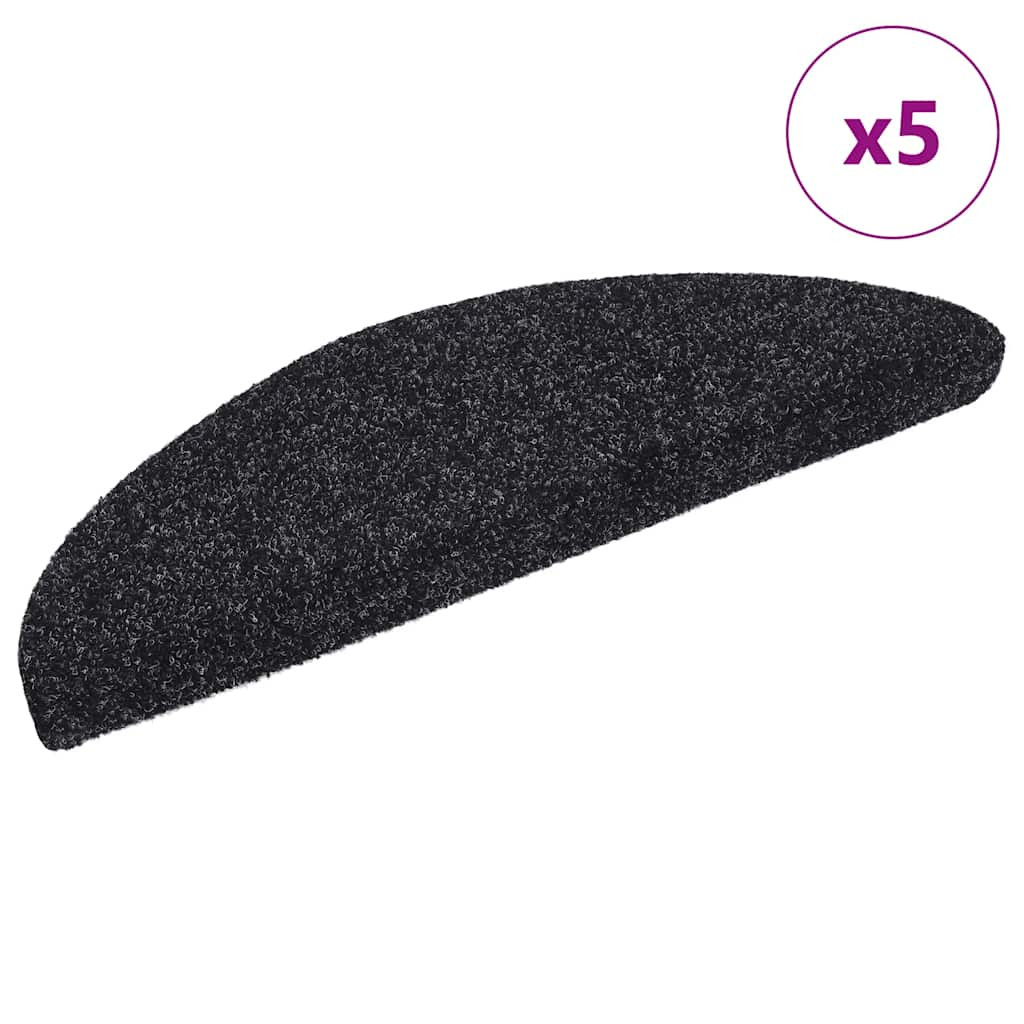 vidaXL Stufenmatten Selbstklebend 5 Stk. 56x17x3 cm Schwarz Halbrund