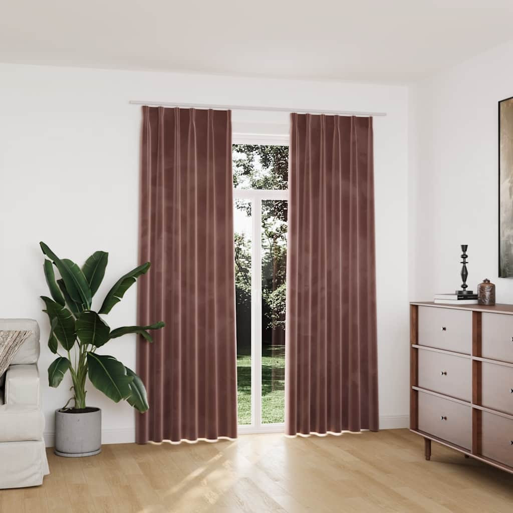 vidaXL Verdunkelungsvorhänge Haken 2 Stk. Samt Antik-Rosa 140x225cm
