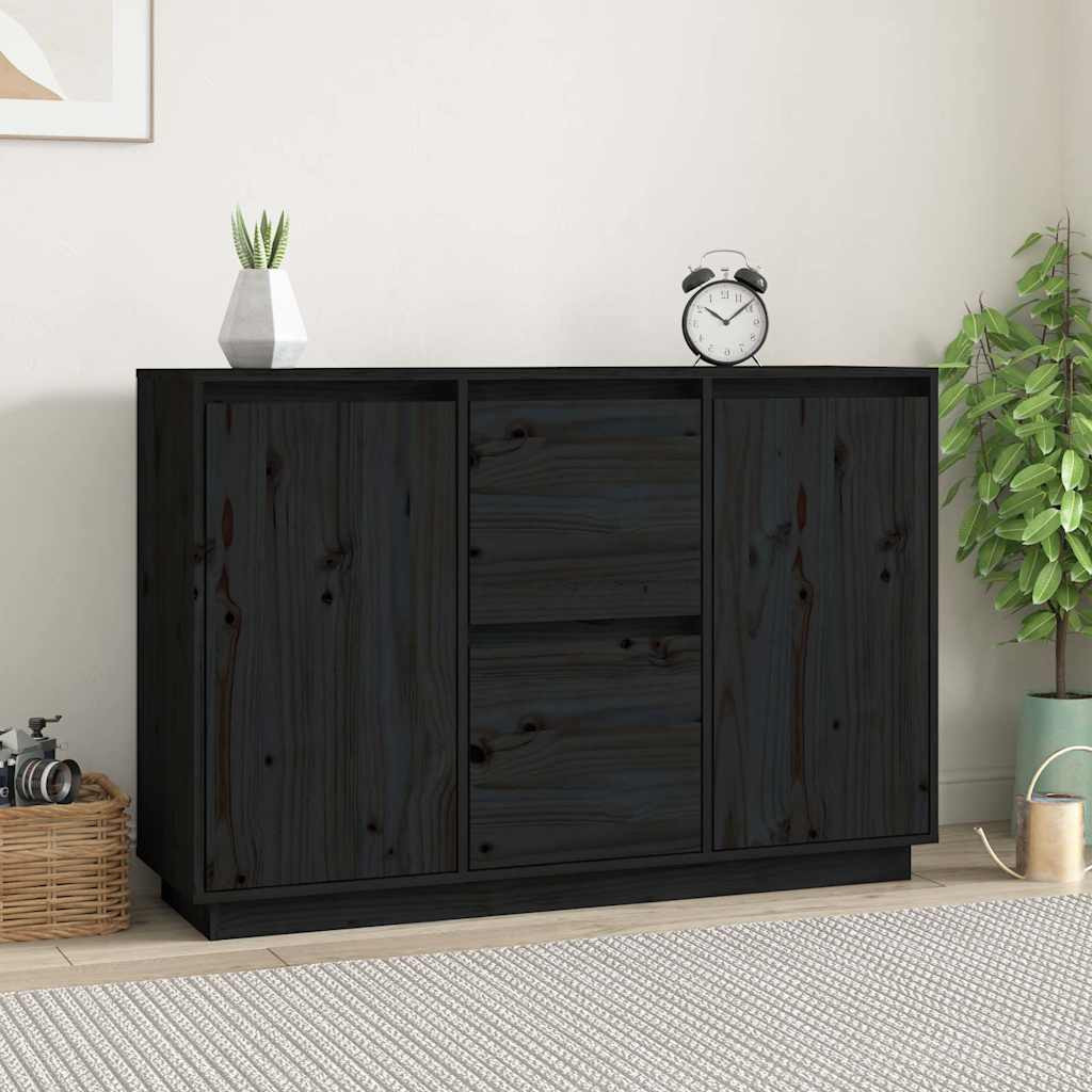 vidaXL Sideboard Schwarz 111x34x75 cm Massivholz Kiefer