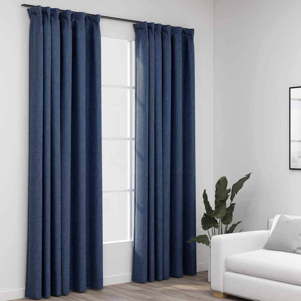 vidaXL Verdunkelungsvorhänge Haken Leinenoptik 2 Stk. Blau 140x245cm