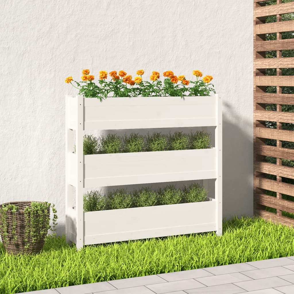 vidaXL Pflanzkübel Weiß 112x25x104,5 cm Massivholz Kiefer