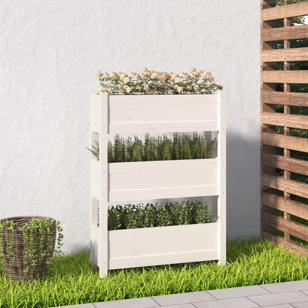 vidaXL Pflanzkübel Weiß 77x25x104,5 cm Massivholz Kiefer
