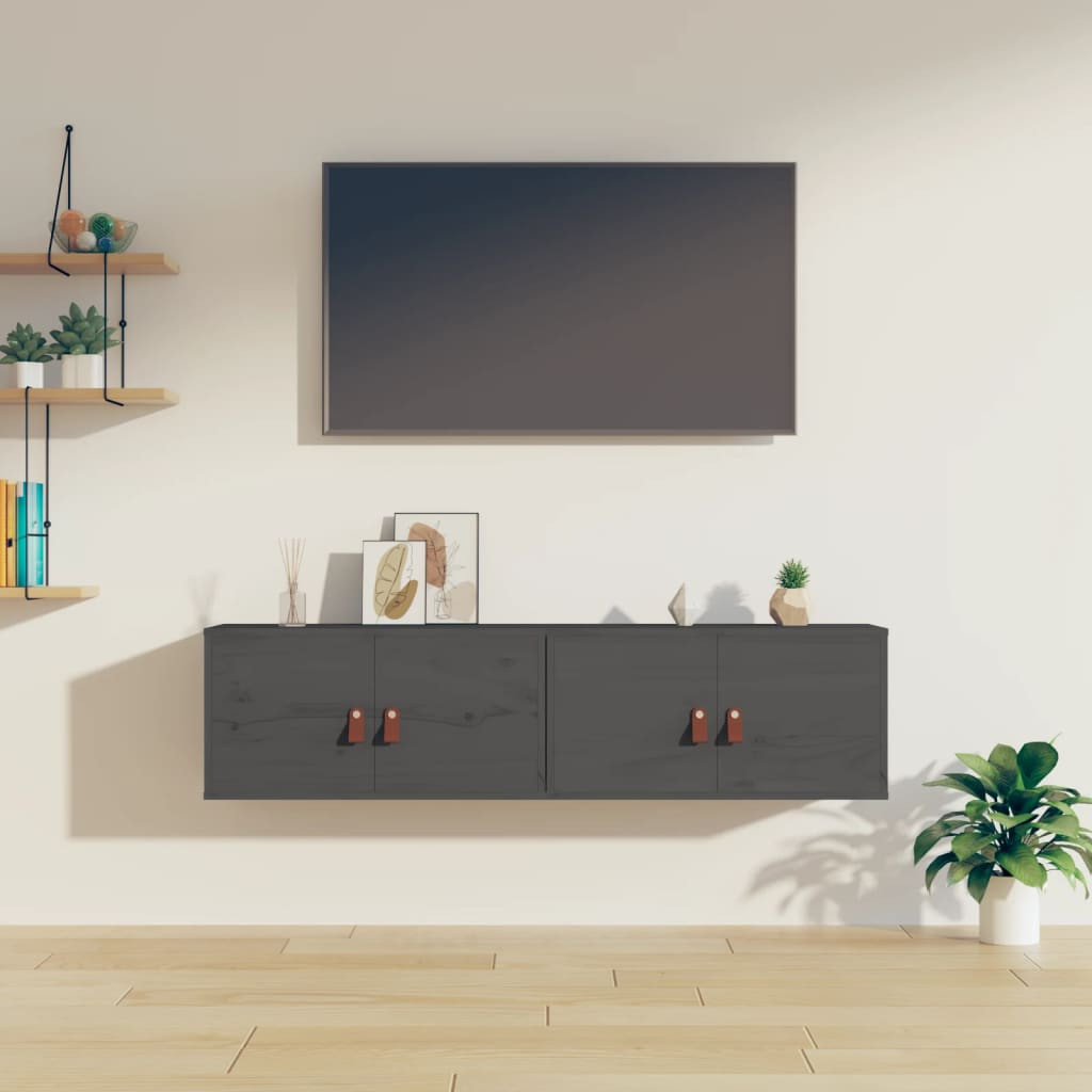vidaXL Wandschränke 2 Stk. Grau 60x30x30 cm Massivholz Kiefer