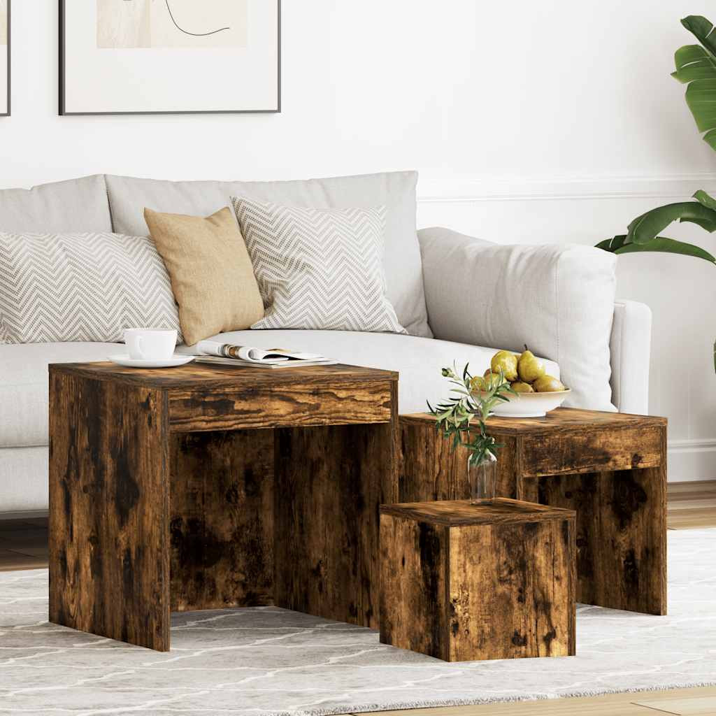 vidaXL Satztische 3 Stk. Räuchereiche Holzwerkstoff