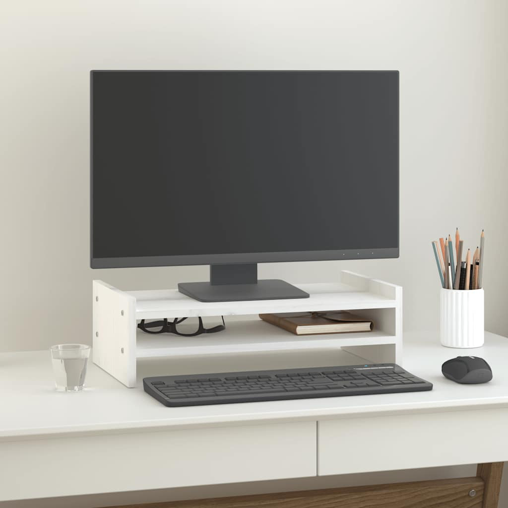 vidaXL Monitorständer Weiß 50x27x15 cm Massivholz Kiefer