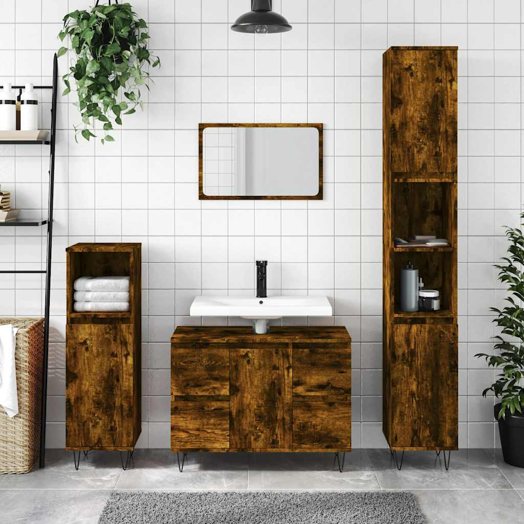 vidaXL Badschrank Räuchereiche 80x33x60 cm Holzwerkstoff