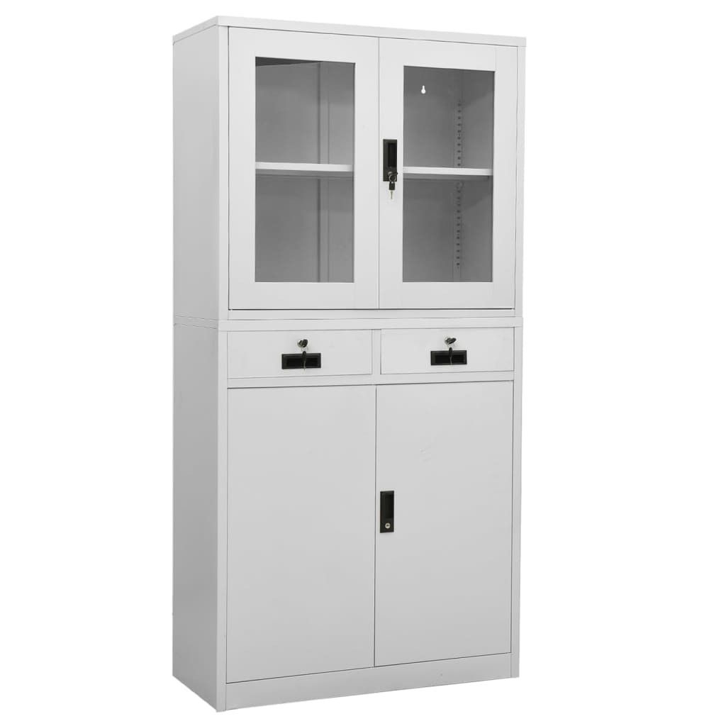 vidaXL Büroschrank Hellgrau 90x40x180 cm Stahl und Gehärtetes Glas
