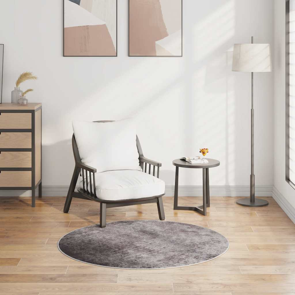 vidaXL Teppich Waschbar Grau φ120 cm