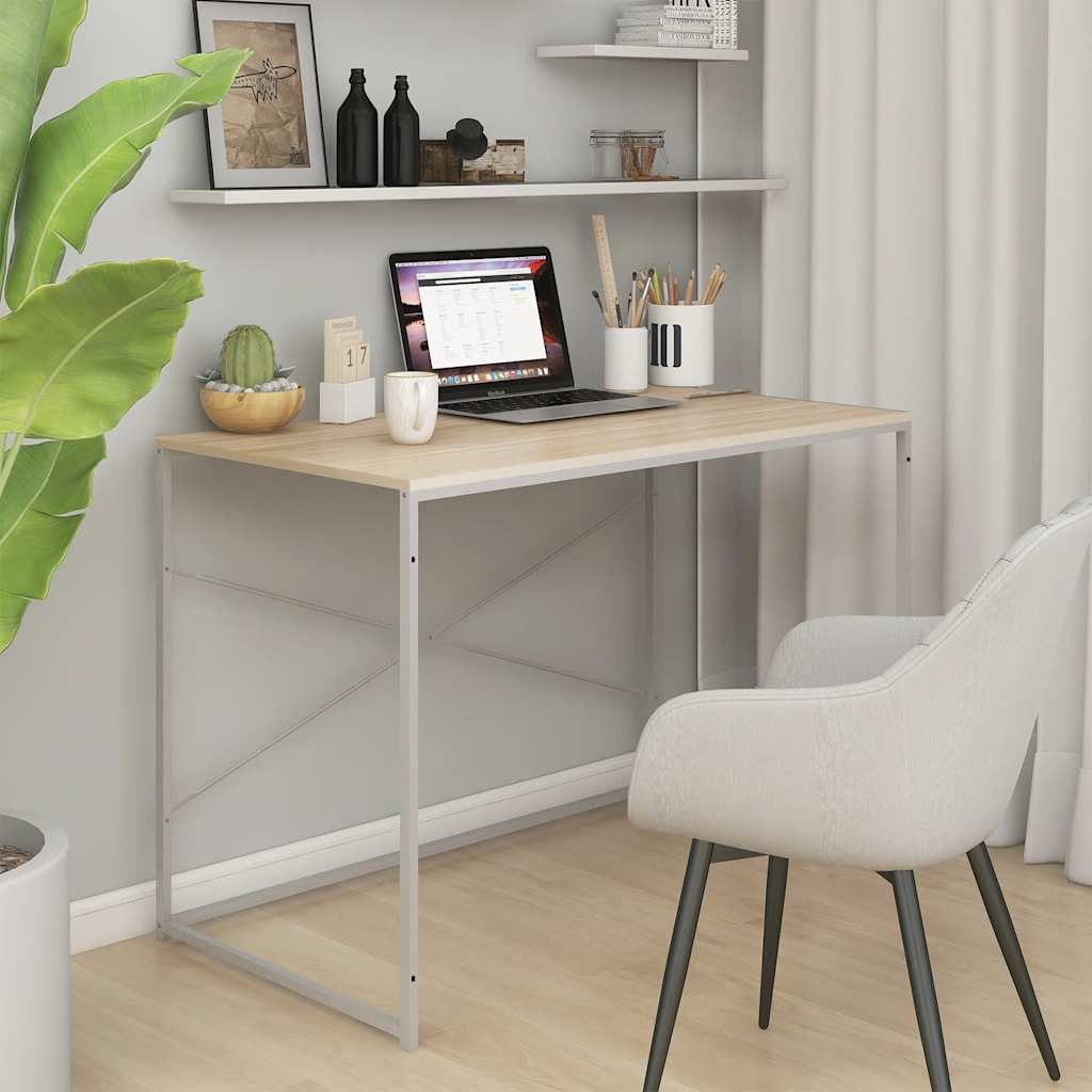 vidaXL Computertisch Weiß und Eiche-Optik 110x60x70 cm Holzwerkstoff