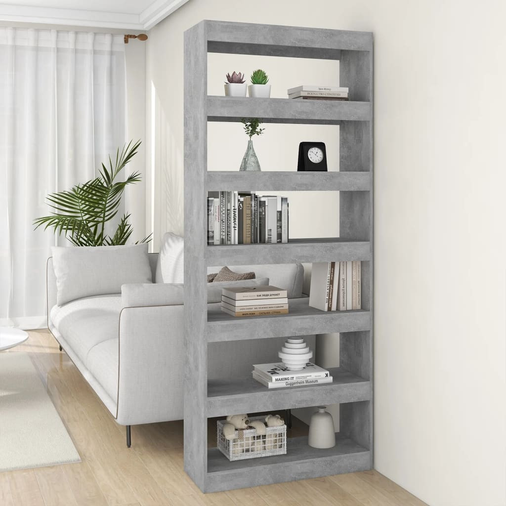 vidaXL Bücherregal/Raumteiler Betongrau 80x30x198 cm Holzwerkstoff
