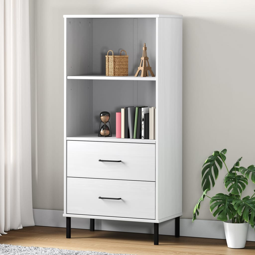 vidaXL Bücherregal OSLO mit 2 Schubladen Weiß 60x35x128,5cm Massivholz