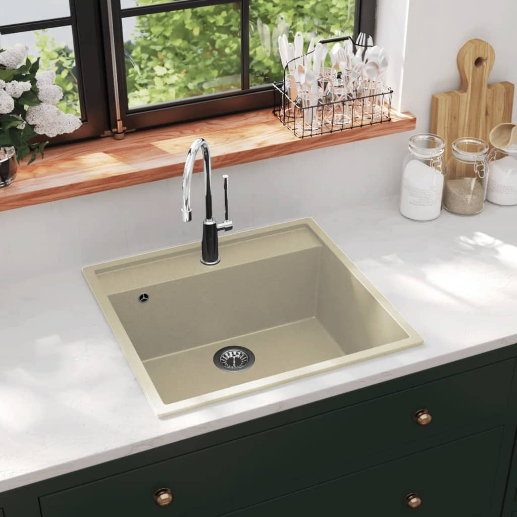 vidaXL Küchenspüle mit Überlauf Beige Granit