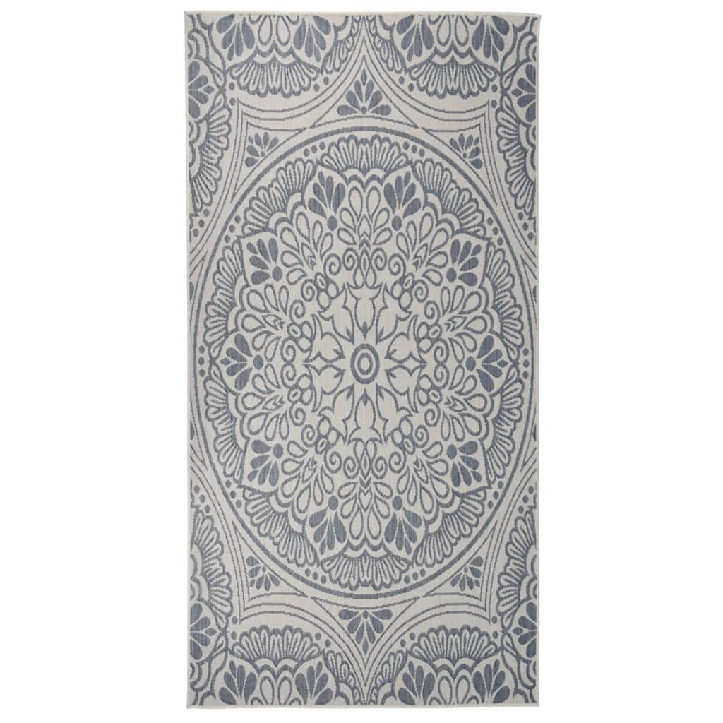 vidaXL Outdoor-Teppich Flachgewebe 100x200 cm Blaues Muster