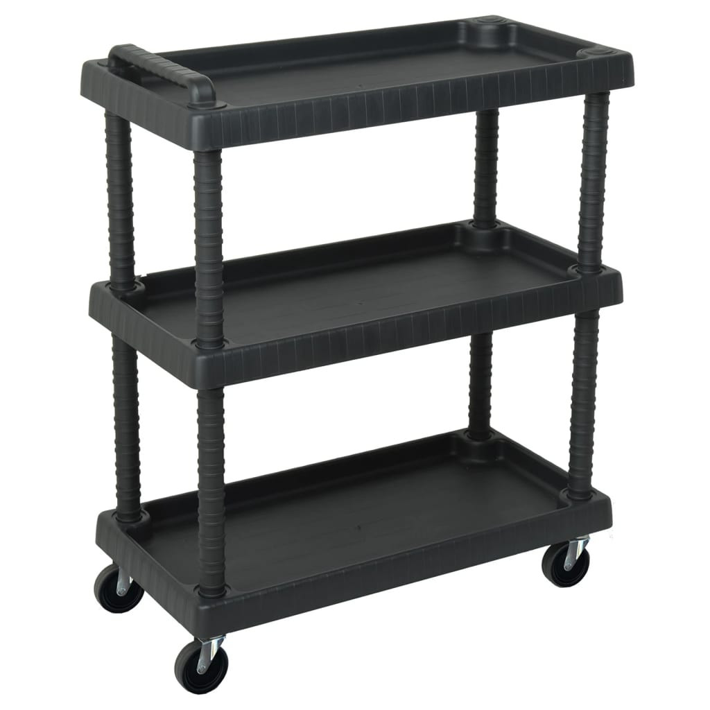 vidaXL Werkstattwagen 3 Etagen Schwarz 75x37,5x92 cm PP