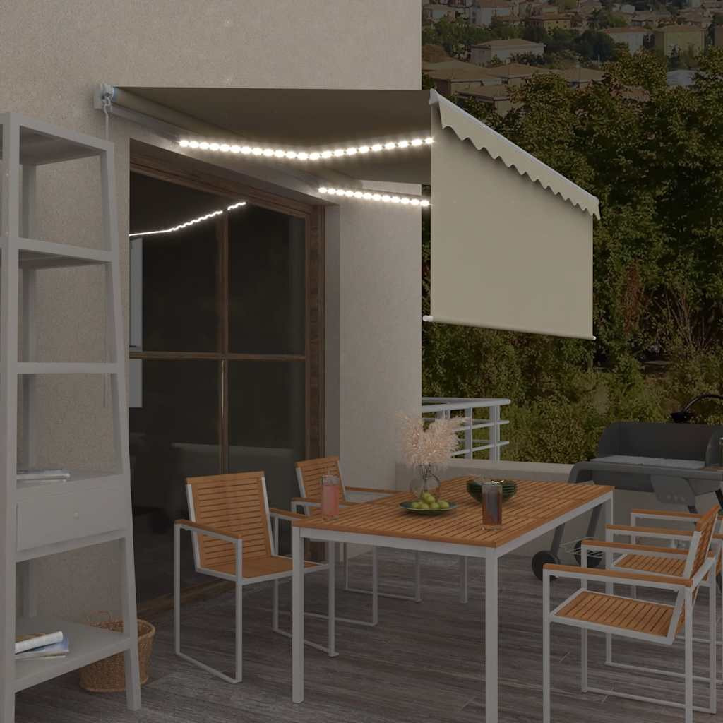 vidaXL Markise Manuell Einziehbar mit Rollo & LED 3x2,5 m Creme