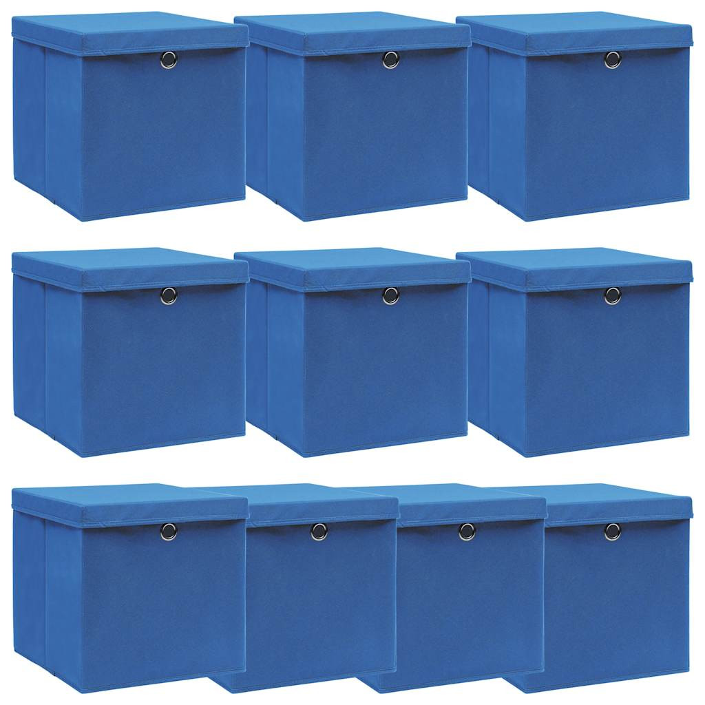 vidaXL Aufbewahrungsboxen mit Deckeln 10 Stk. Blau 32x32x32 cm Stoff