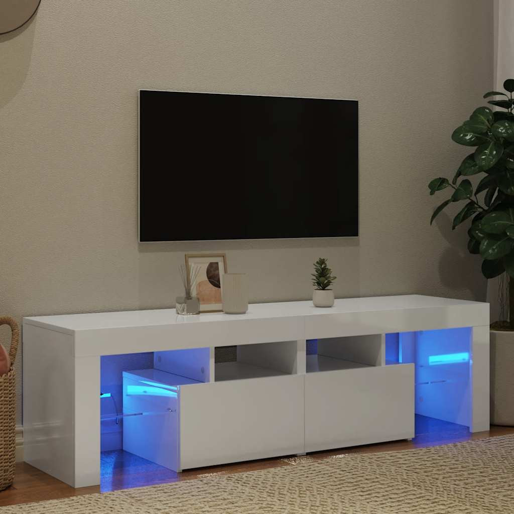 vidaXL TV-Schrank mit LED-Beleuchtung Hochglanz-Weiß 140x36,5x40 cm