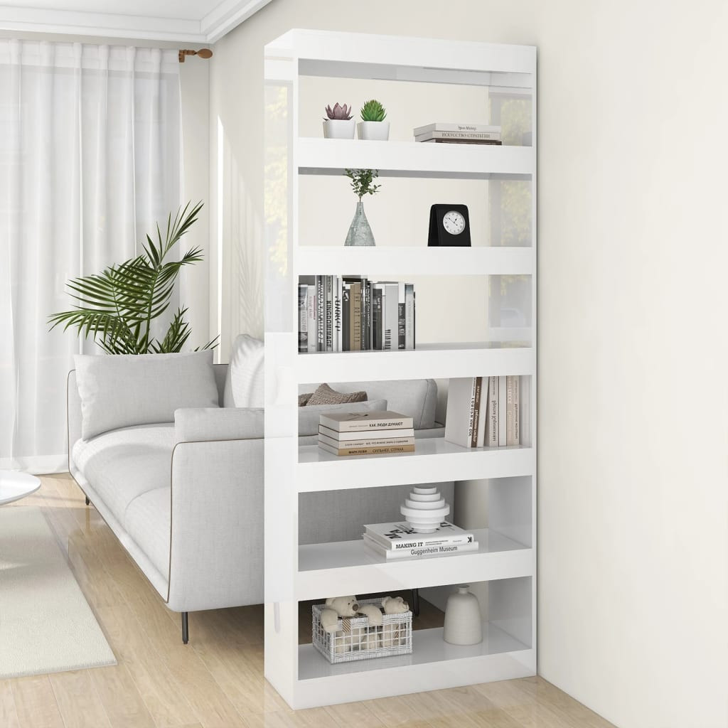 vidaXL Bücherregal/Raumteiler Hochglanz-Weiß 80x30x198cm Holzwerkstoff