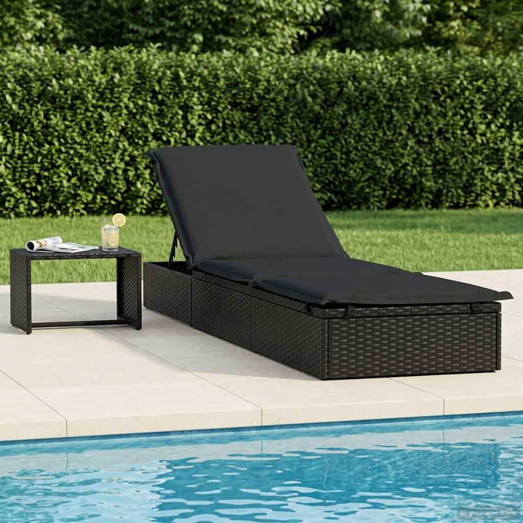 vidaXL Sonnenliege 1 Stk. mit Tisch Schwarz Poly Rattan