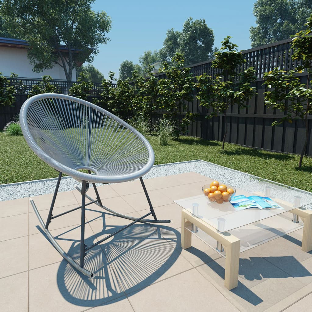 vidaXL Schaukelstuhl Mondstuhl Grau Poly Rattan