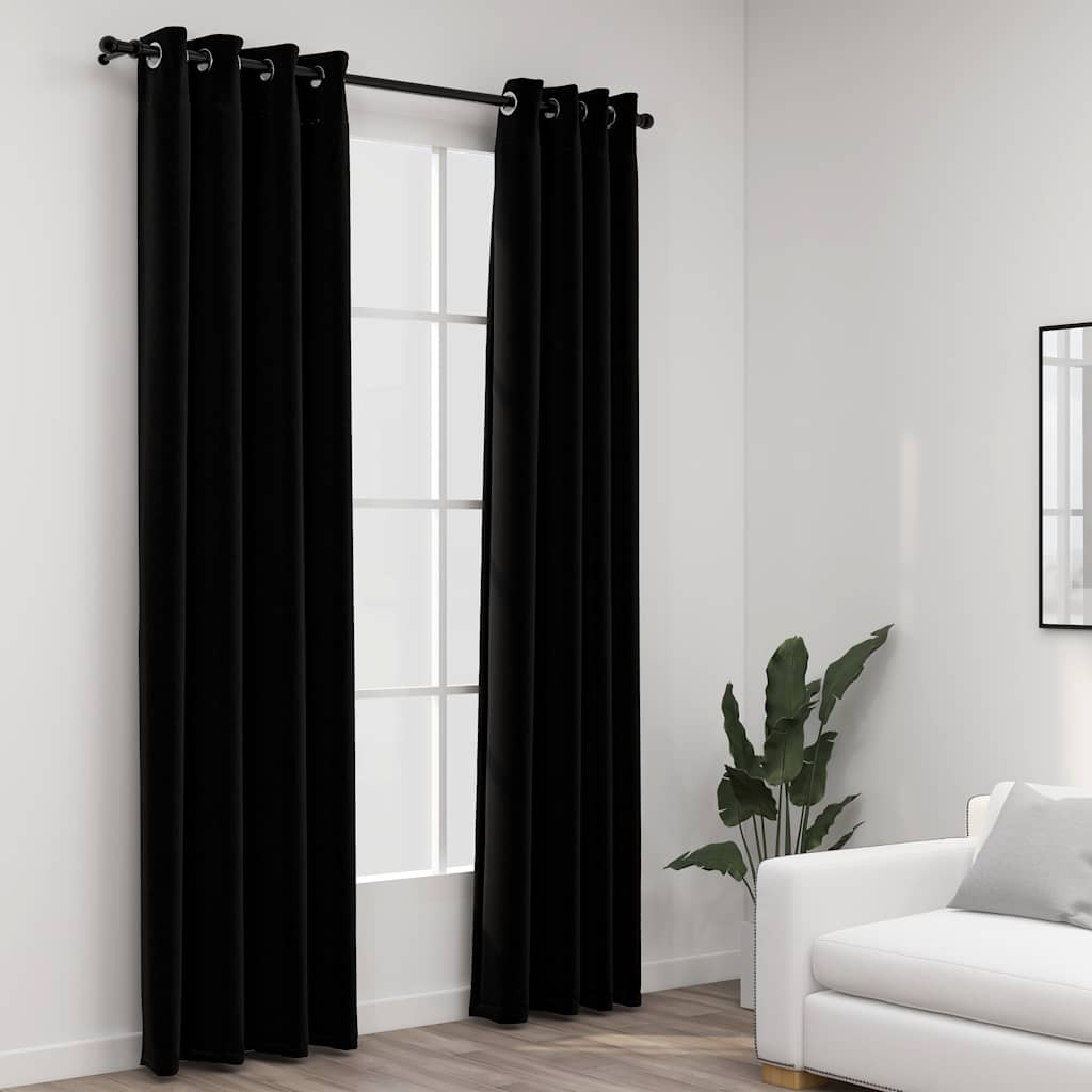vidaXL Verdunkelungsvorhänge Ösen Leinenoptik 2 Stk. Schwarz 140x245cm