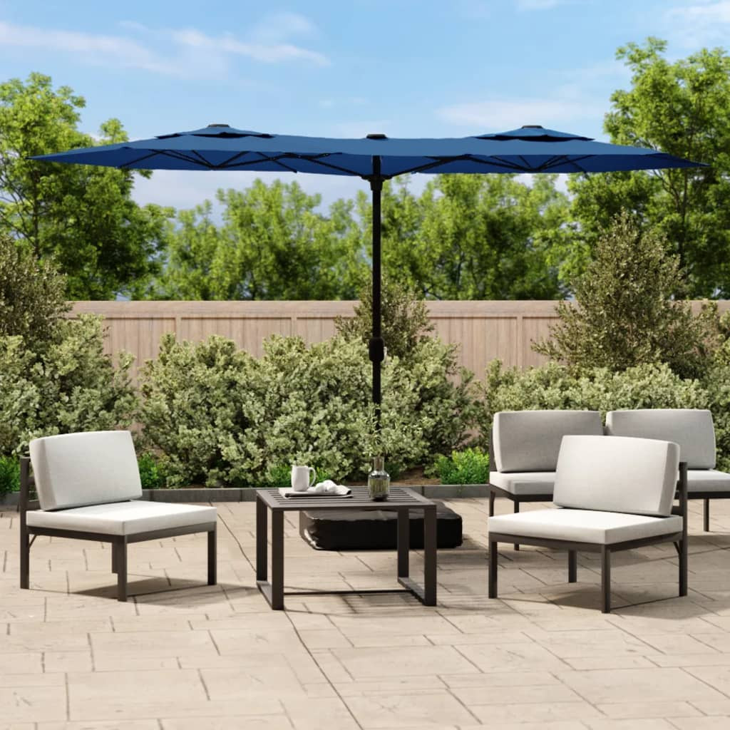 vidaXL Doppel-Sonnenschirm mit LED-Leuchten Azurblau 316x145 cm