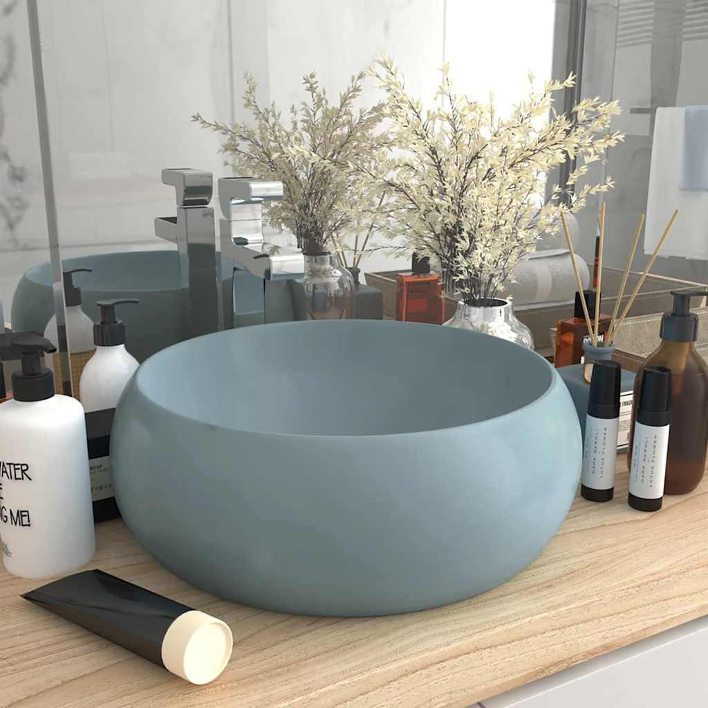 vidaXL Luxuriöses Waschbecken Rund Matt Hellblau 40x15 cm Keramik