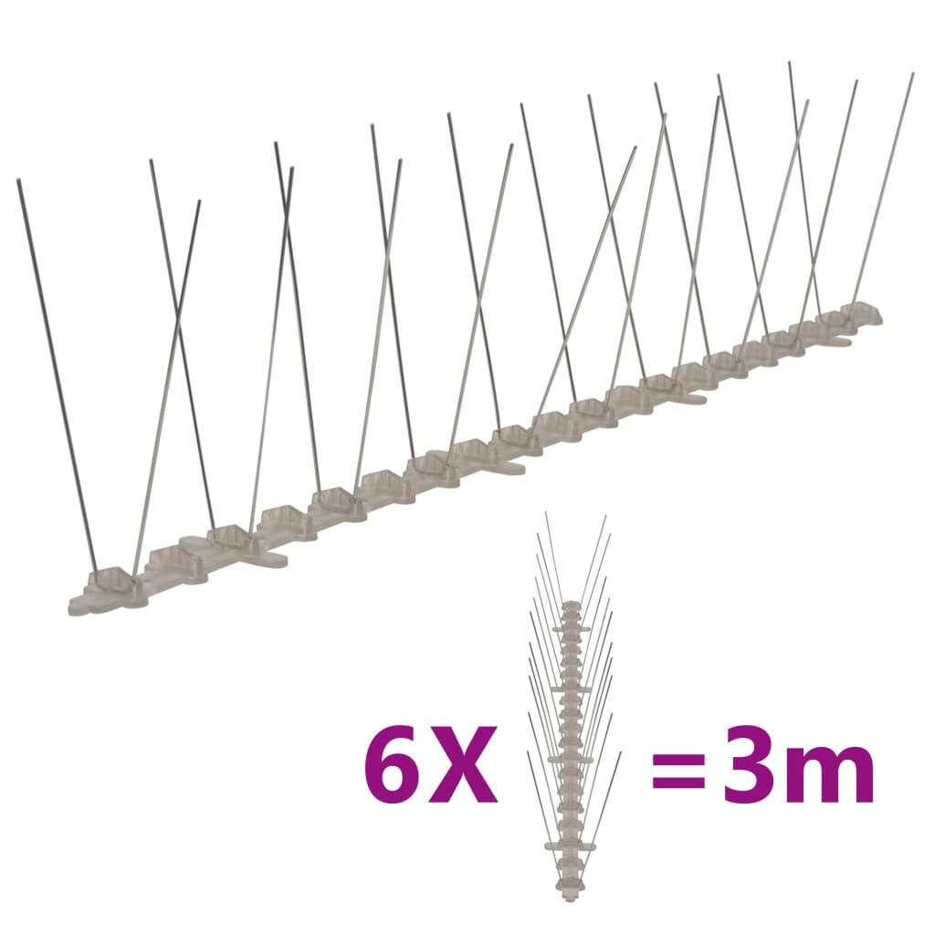 vidaXL 6-tlg. Vogelabwehr-Spikes-Set 3 m Kunststoff 2-reihig