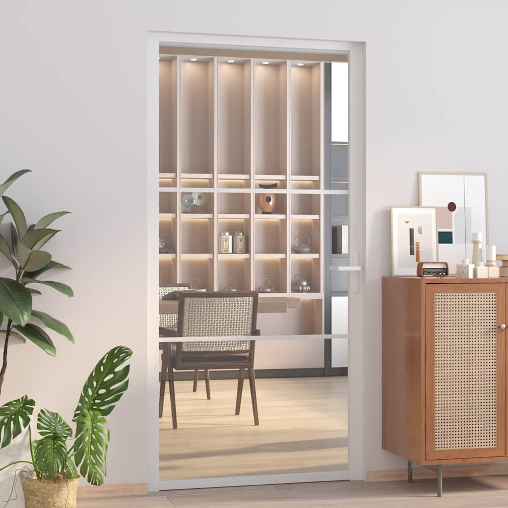 vidaXL Innentür 102,5x201,5 cm Weiß ESG-Glas und Aluminium