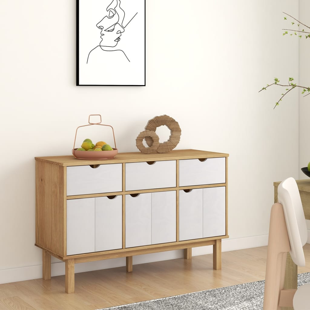vidaXL Sideboard OTTA Braun&Weiß 114x43x73,5 cm Massivholz Kiefer