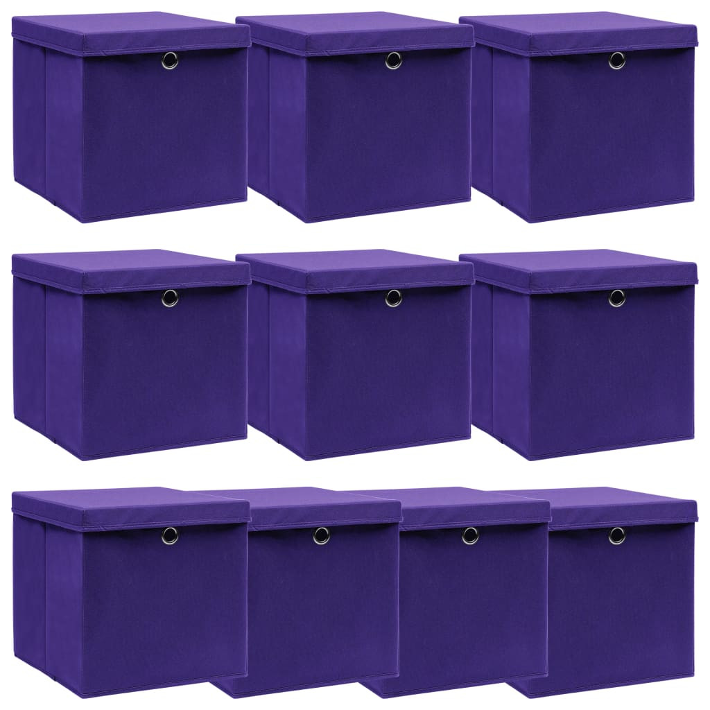 vidaXL Aufbewahrungsboxen mit Deckeln 10 Stk. Lila 32x32x32 cm Stoff