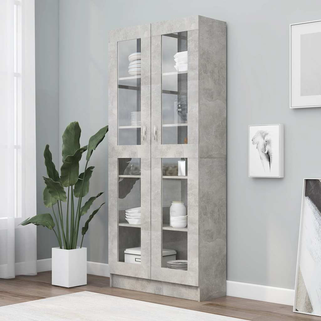 vidaXL Vitrinenschrank Betongrau 82,5x30,5x185,5 cm Holzwerkstoff