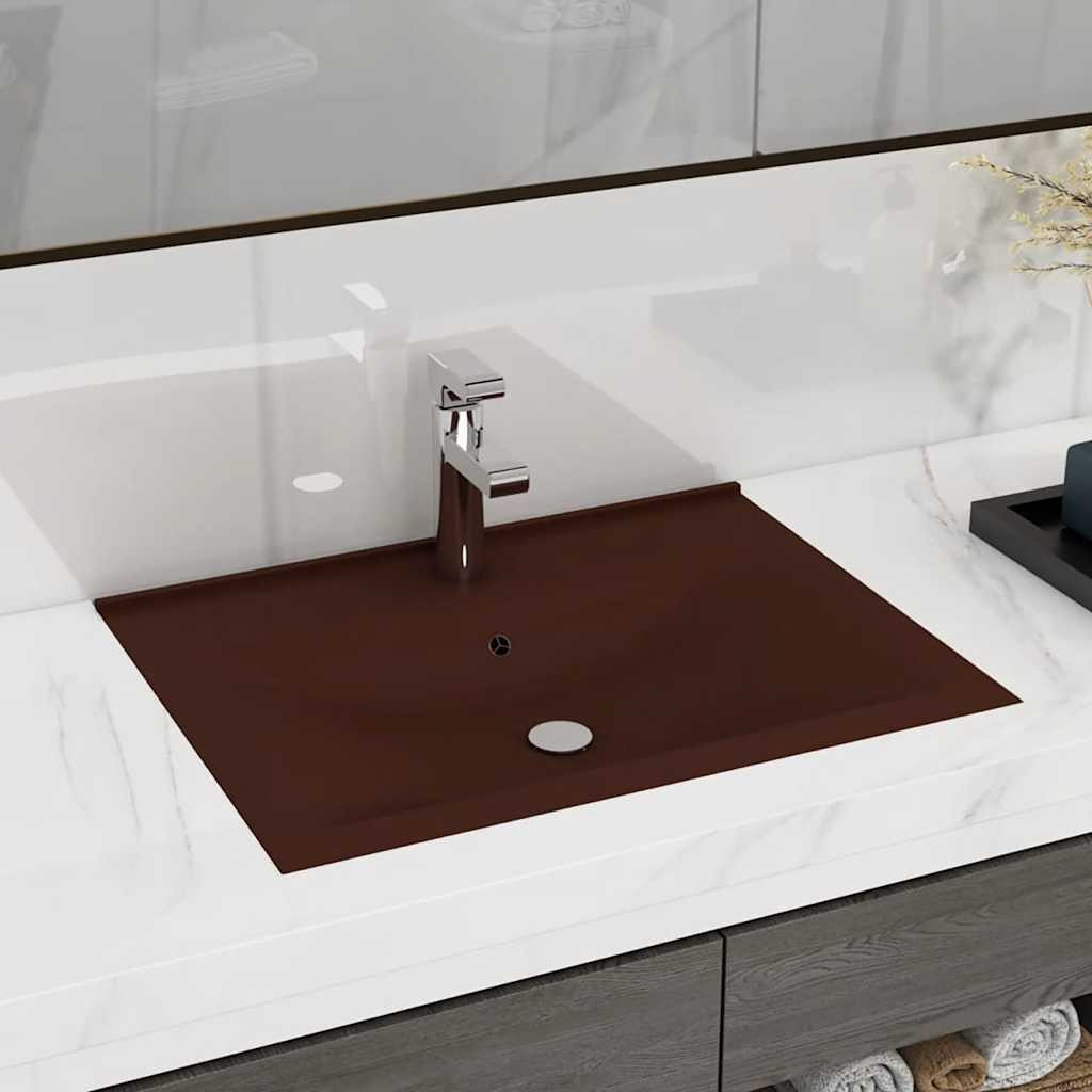 vidaXL Luxus-Waschbecken mit Hahnloch Matt-Dunkelbraun 60x46cm Keramik