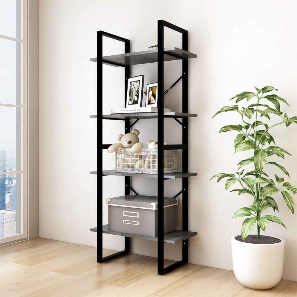 vidaXL Bücherregal 4 Böden Grau 60x30x140 cm Massivholz Kiefer