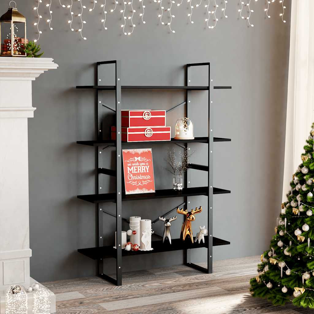 vidaXL Bücherregal 4 Böden Schwarz 100x30x140 cm Massivholz Kiefer