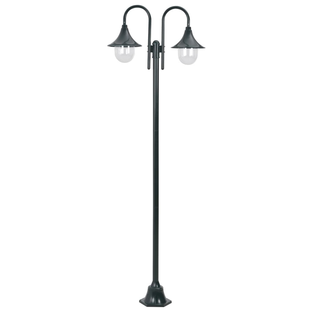vidaXL Garten-Pollerleuchte E27 220 cm Aluminium 2-Laterne Dunkelgrün