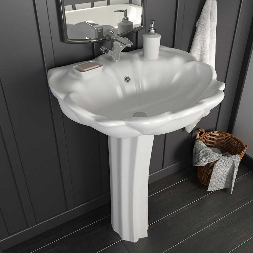 vidaXL Freistehendes Waschbecken mit Säule Keramik Weiß 580x510x200 mm